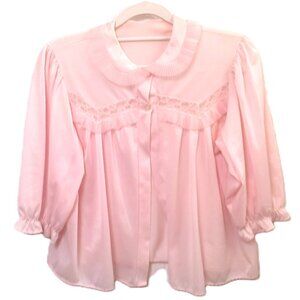 Vintage 1960s Pajamas Jacket pink nylon lingerie coat short robe sleepwear